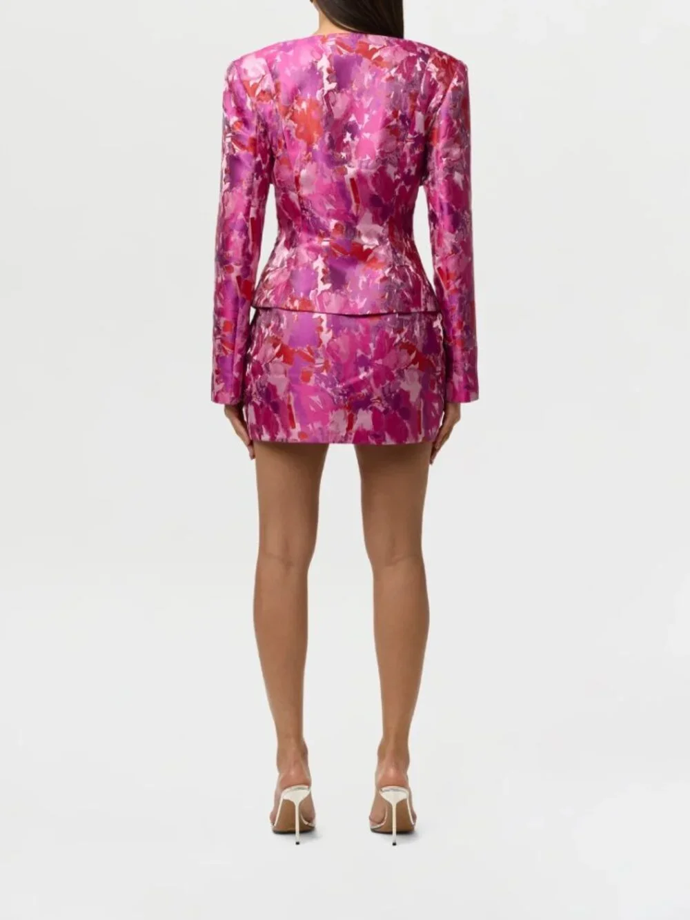 Naked Wardrobe Suiting Jacquard Crossbody Blazer Fuchsia Multi Abstract Size M